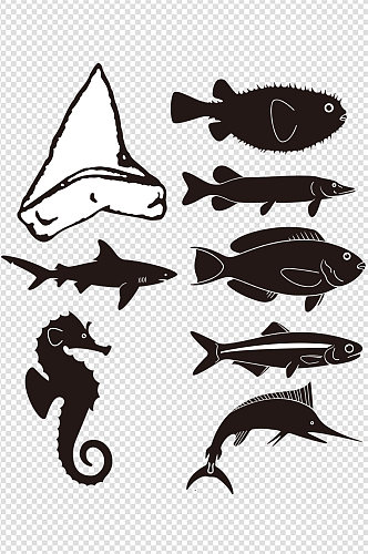 手绘海洋鱼类剪影素材