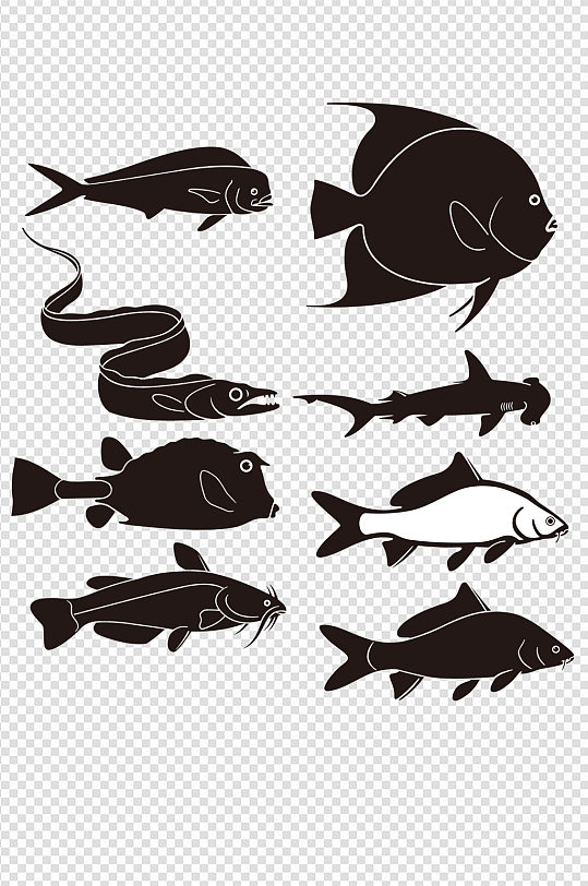 手绘海洋鱼类剪影素材