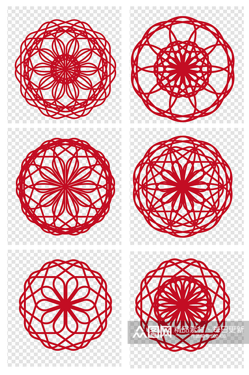 新年红色剪纸窗花设计元素素材