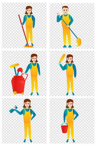 卡通手绘清洁工人物素材 五一劳动节素材元素