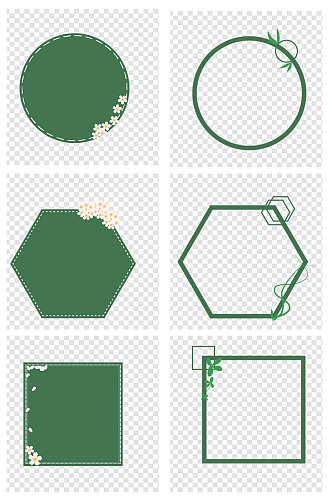 绿色植物花朵边框不规则几何边框