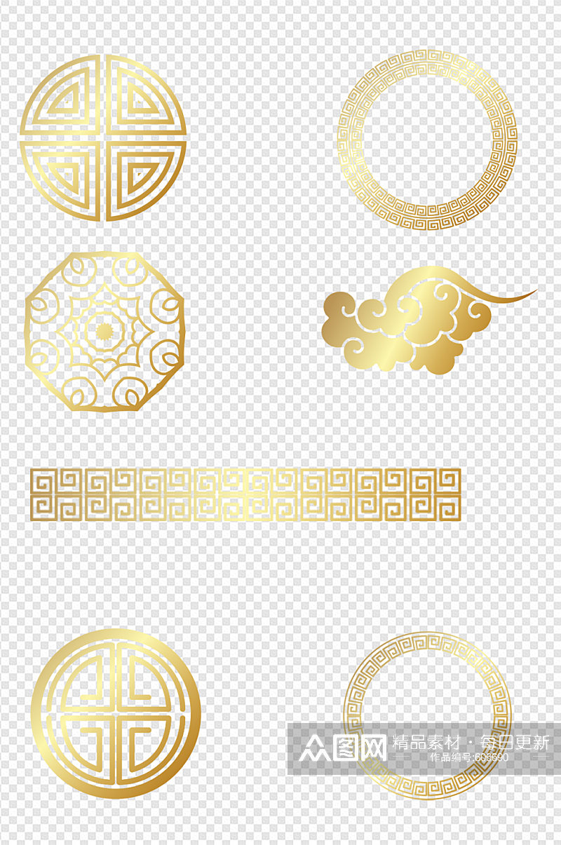 金色中国风圆形花纹装饰元素素材
