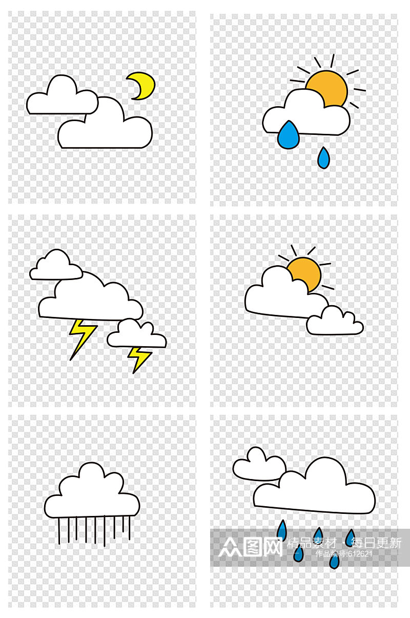 创意手绘云朵天气组合图案素材