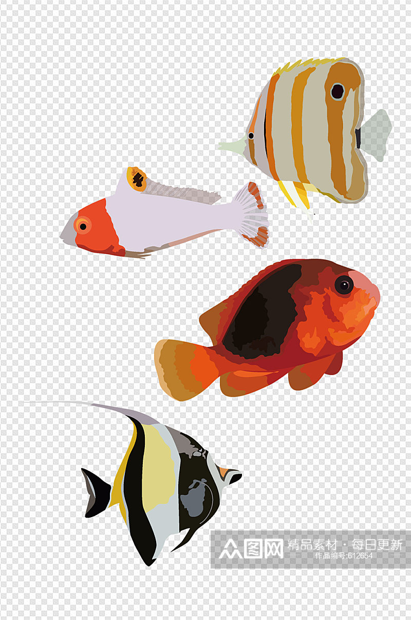 手绘热带鱼海洋鱼类装饰插图素材