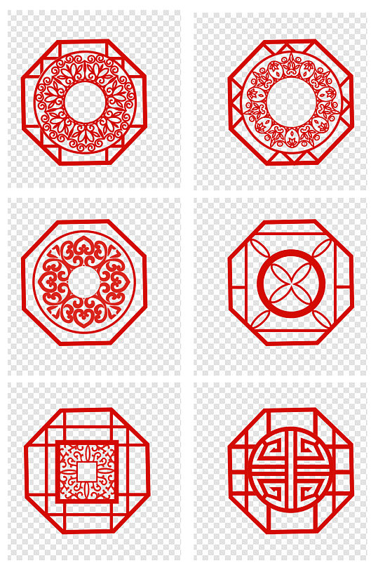 中国风中式红色圆形花窗素材