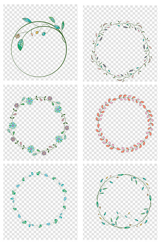简约植物圆框手帐花框装饰图案