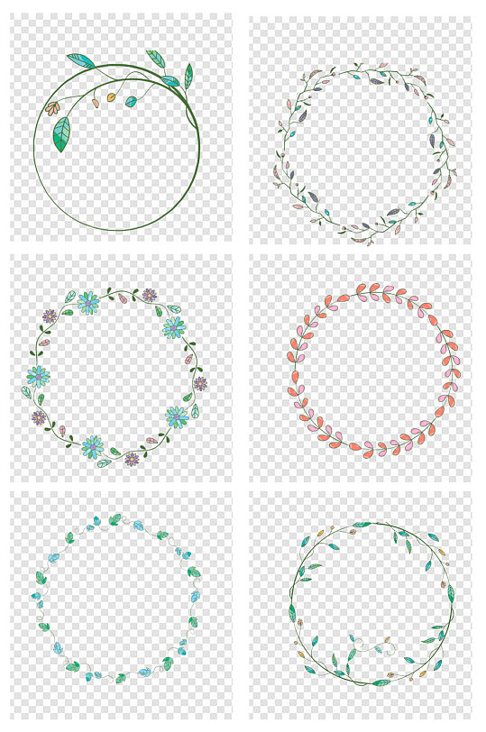 简约植物圆框手帐花框装饰图案