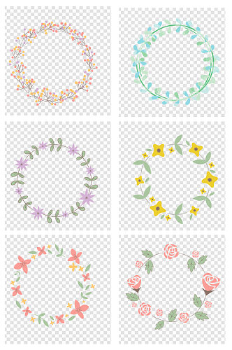 清新花卉植物圆框花环手帐装饰图案