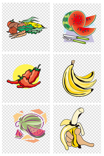 卡通彩色水果蔬菜素材