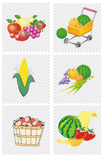 超市手绘新鲜水果蔬菜素材