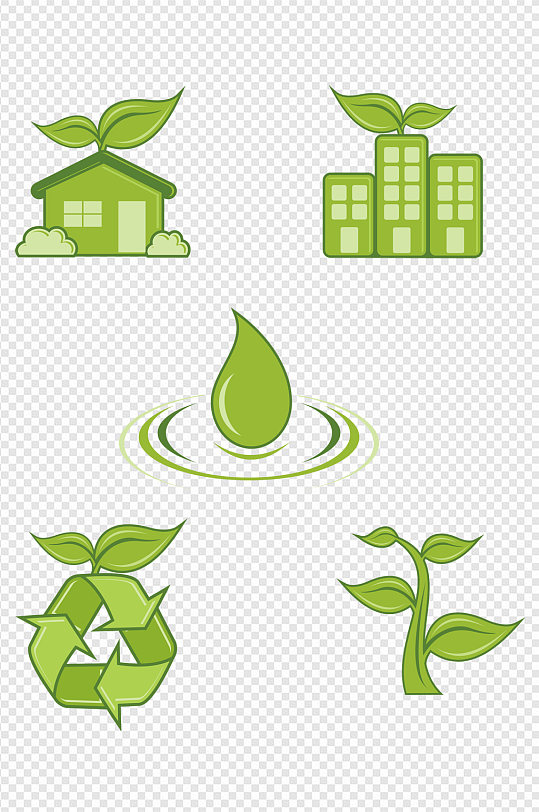 手绘节能环保绿树素材 再循环箭头 环保图标素材