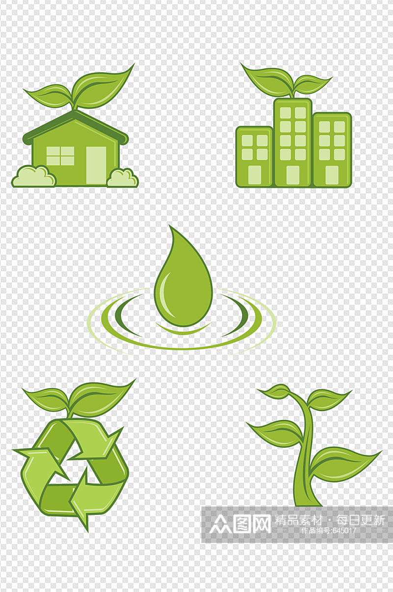 手绘节能环保绿树素材 再循环箭头 环保图标素材素材