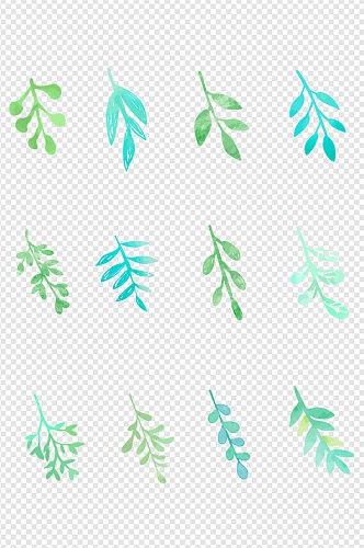 水彩植物手帐叶子树叶装饰图案