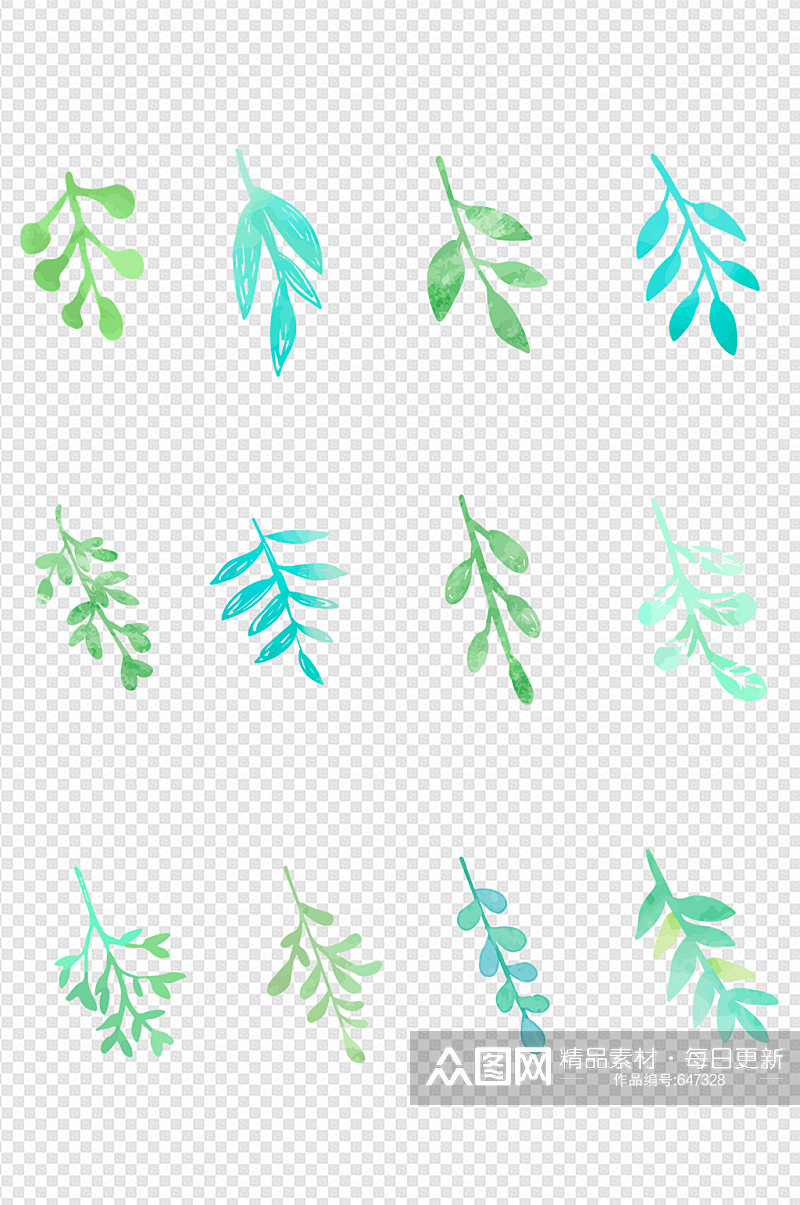 水彩植物手帐叶子树叶装饰图案素材