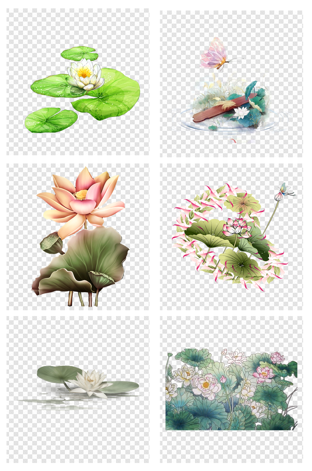 手绘水墨画国画荷花素材素材