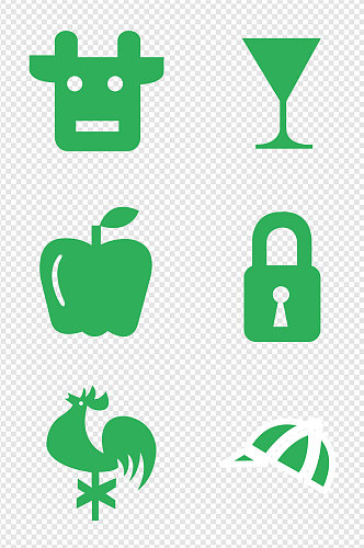 手绘绿色小图标素材