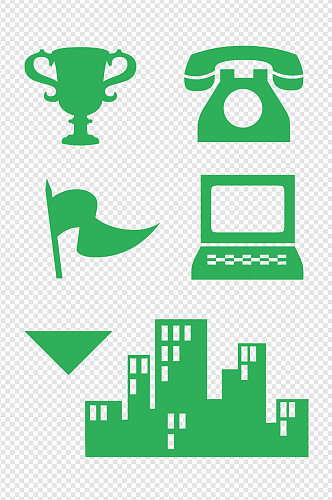 手绘绿色城市小图标素材