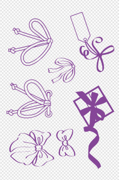 手绘线描蝴蝶结元素