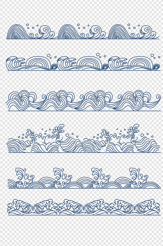 中式浪花古典素材蓝色浪花展板-众图网