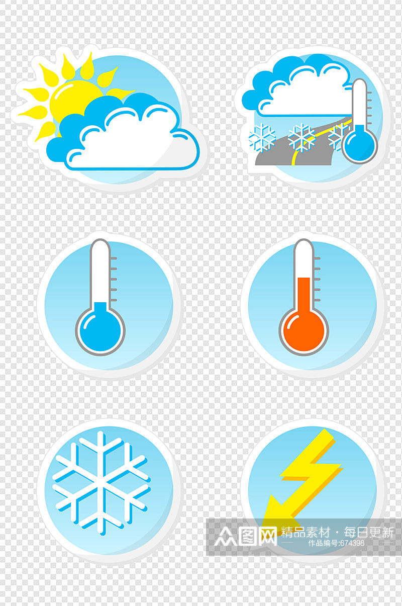 卡通天气预报圆形手绘素材素材