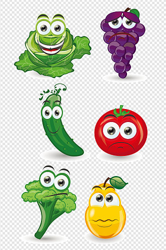 卡通拟人手绘水果蔬菜可爱素材