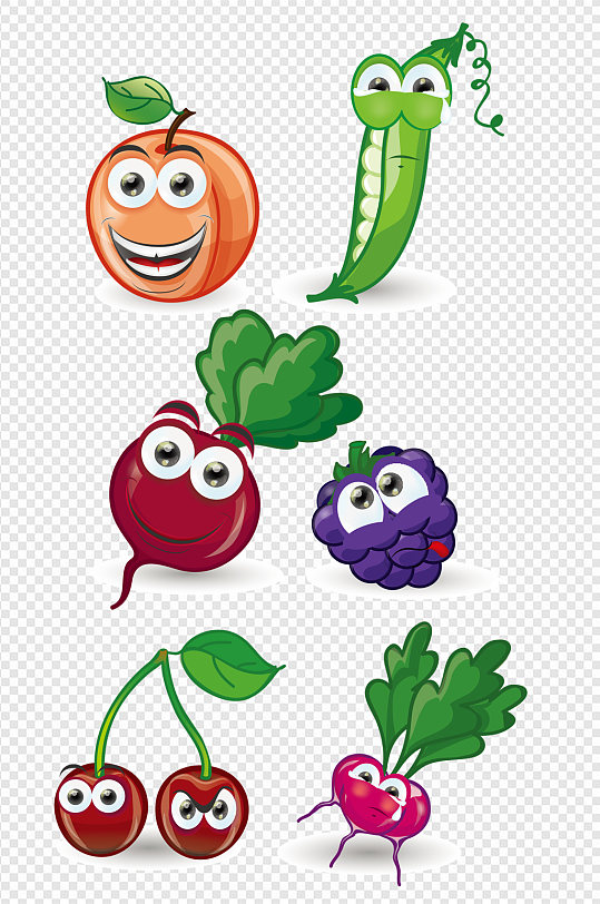 卡通拟人手绘水果蔬菜可爱素材