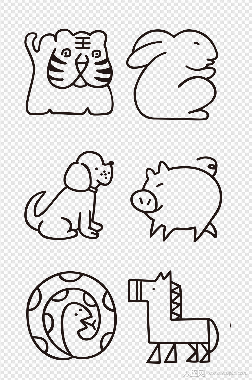 线条画剪影动物素材素材