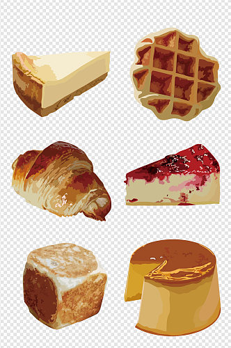 手绘写实糕点面包美食插画