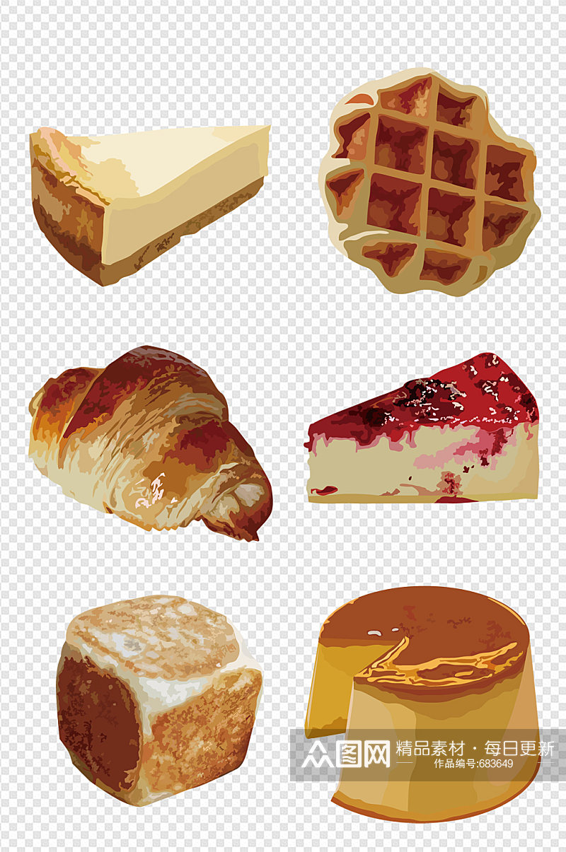 手绘写实糕点面包美食插画素材