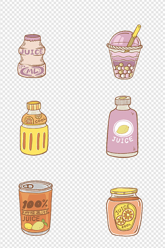 果汁易拉罐奶茶瓶子涂鸦简笔画卡通