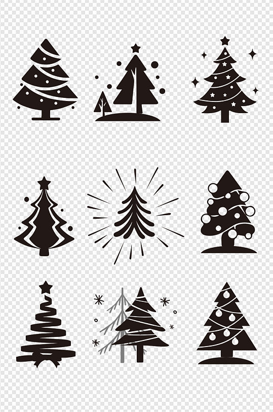 圣诞树剪影图标装饰素材