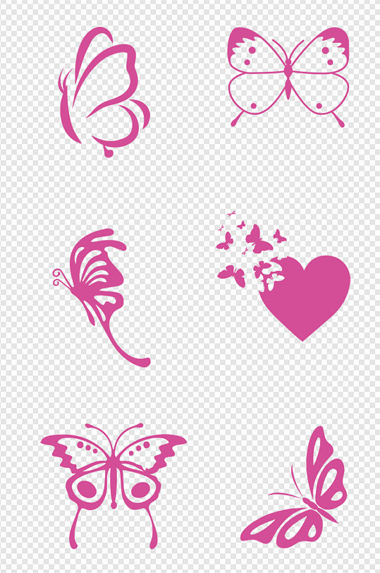 手绘剪影蝴蝶元素免抠图