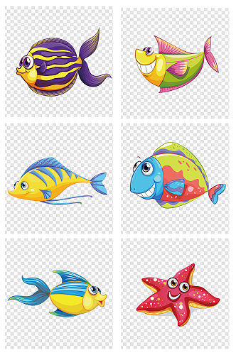 手绘海洋生物卡通鱼类素材