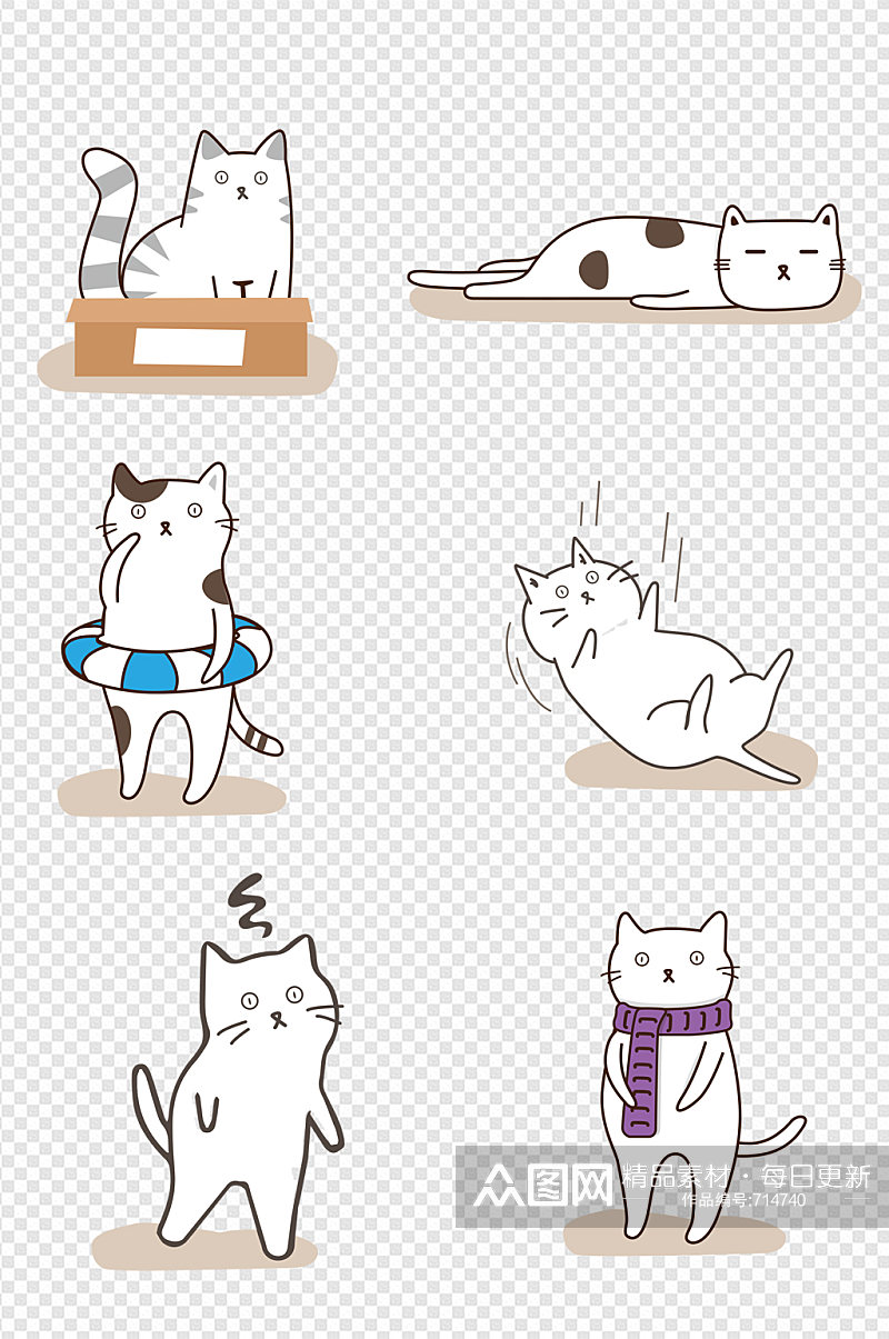 可爱手绘宠物卡通猫素材