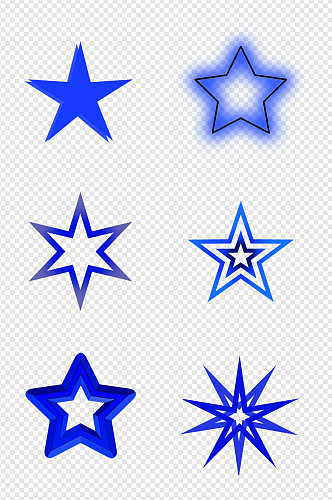 手绘发光蓝色五星星星图