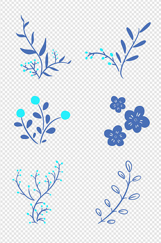 国风蓝色手绘植物元素