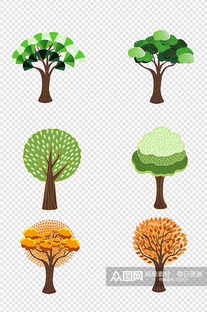 手绘植物树木插画元素素材