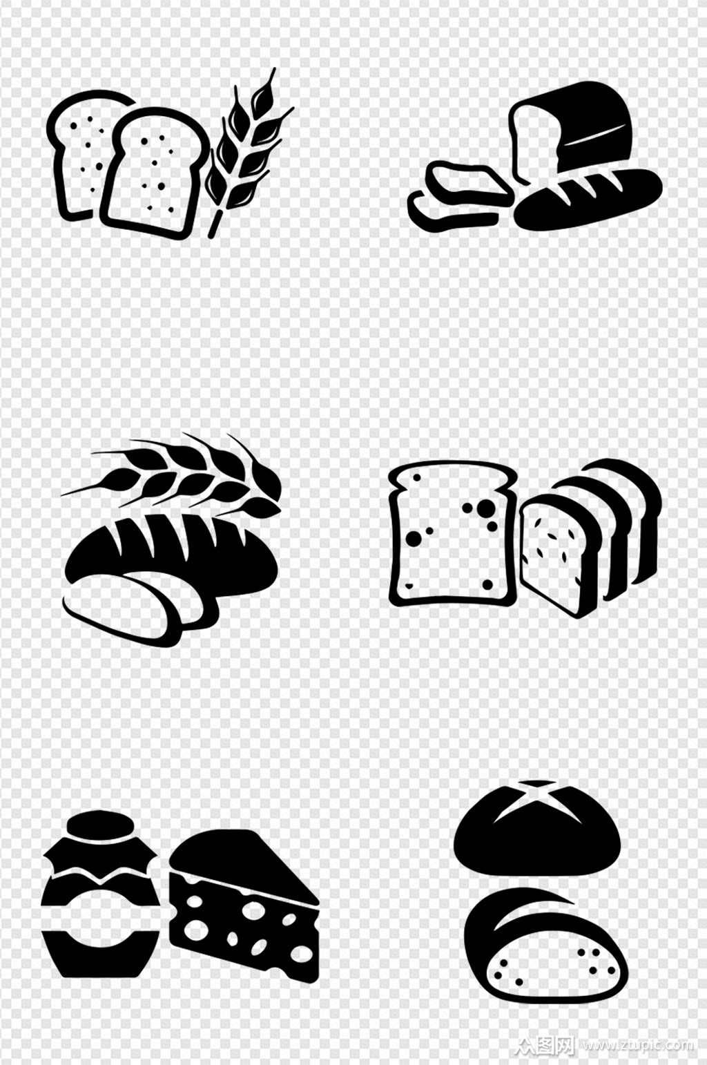 手绘剪影面包图标食物元素素材