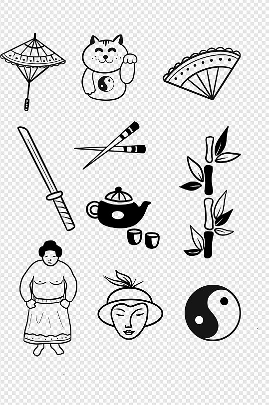 涂鸦手绘武士刀日本文化元素