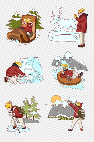 卡通手绘雪地男孩冬季旅游插画