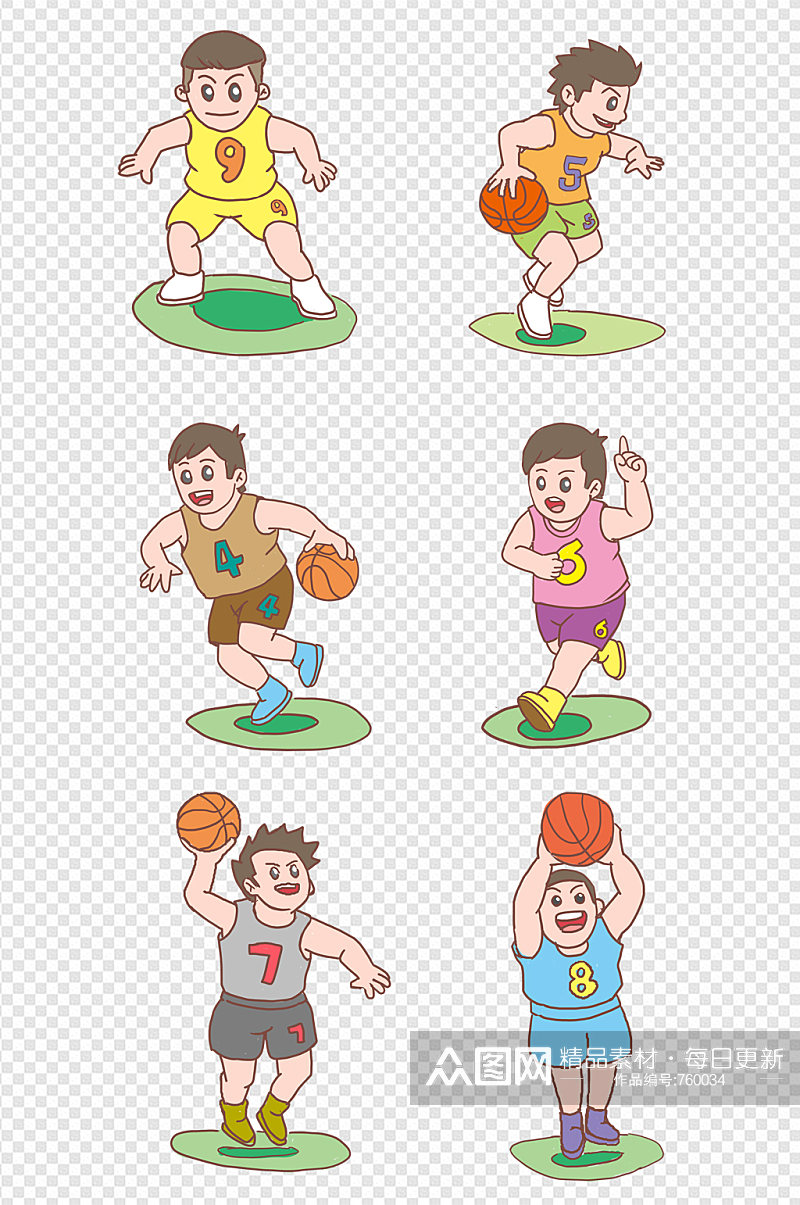 开学啦卡通小学生玩篮球素材