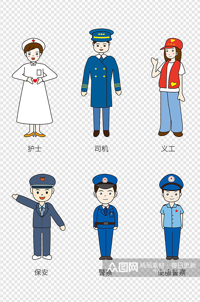 手绘卡通可爱警察人物形象组图元素 护士节素材元素素材