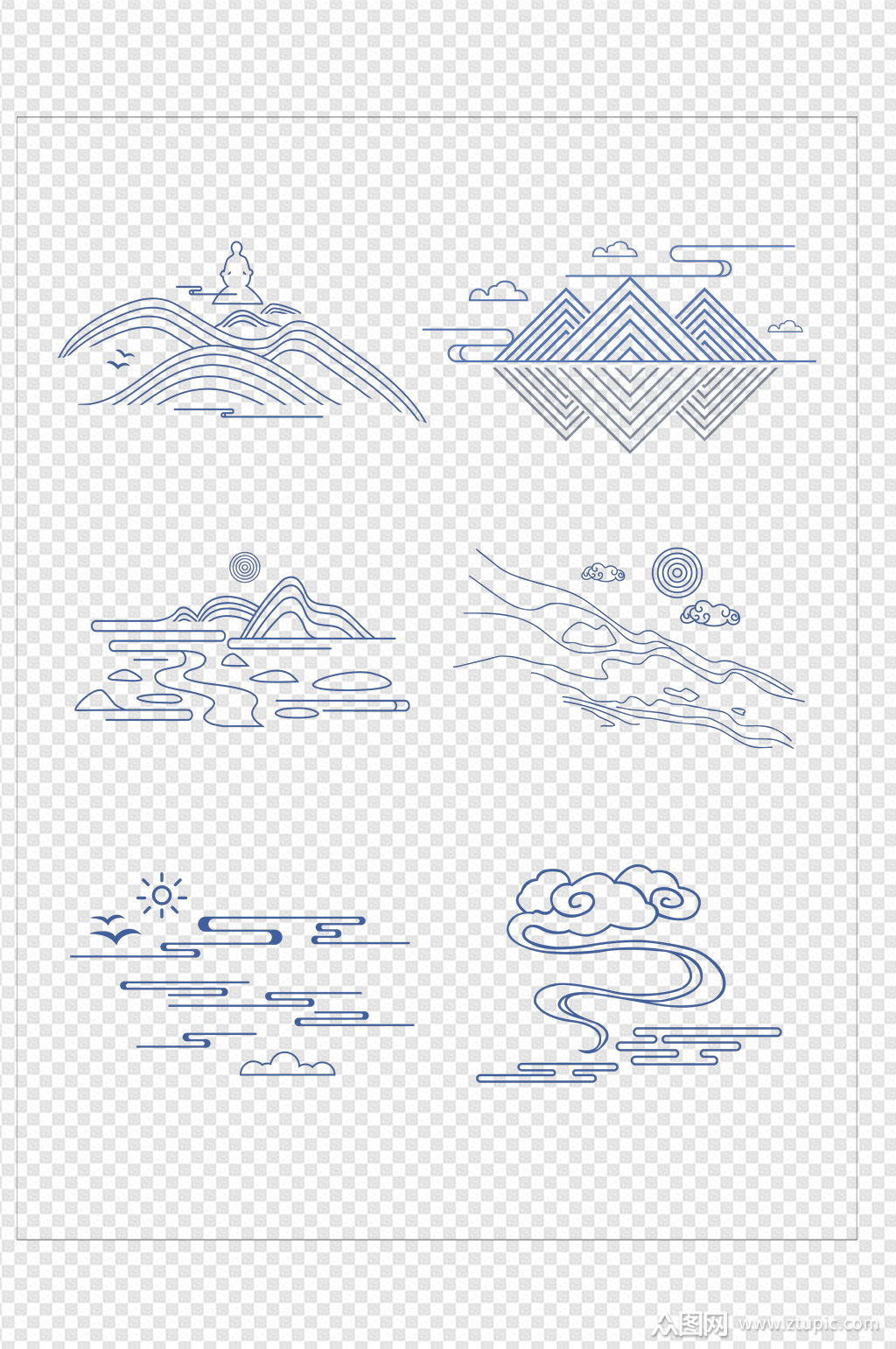 中式山纹祥云纹中国风装饰线条素材素材