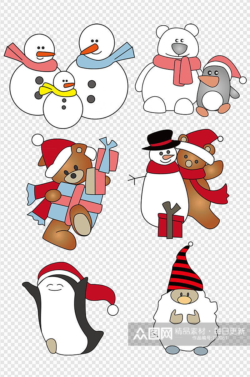 冬日雪人小企鹅可爱圣诞节素材素材