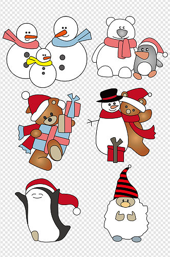 冬日雪人小企鹅可爱圣诞节素材