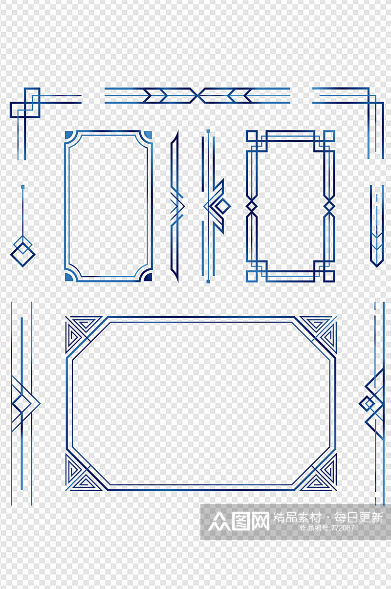 金属纹理蓝色边框纹饰素材