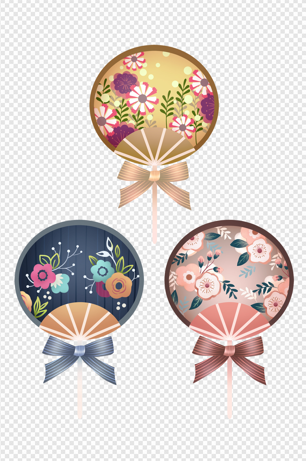 手绘日式花卉扇子装饰图案