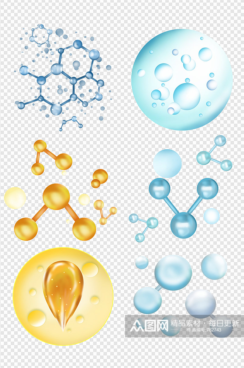 晶莹剔透水分子水分子结构元素素材
