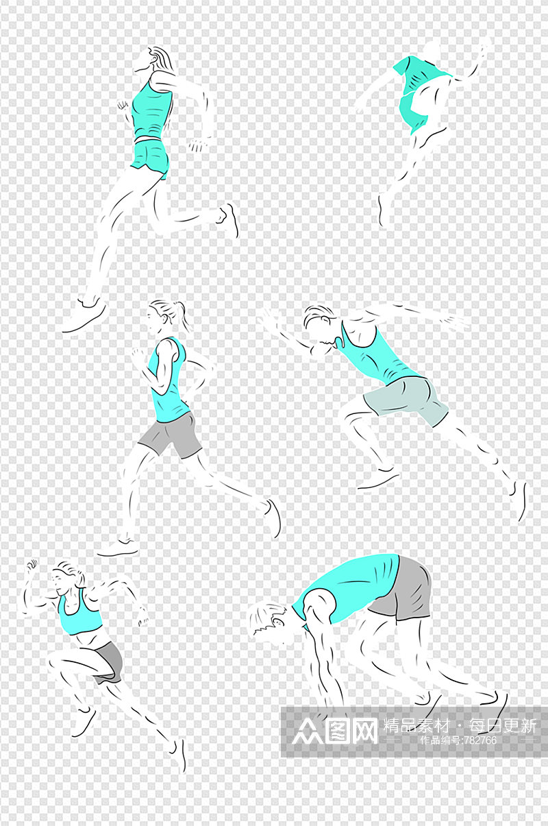 手绘跑步体育运动剪影素材