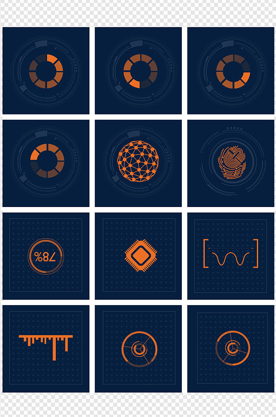橙色几何抽象炫酷科技图形图标